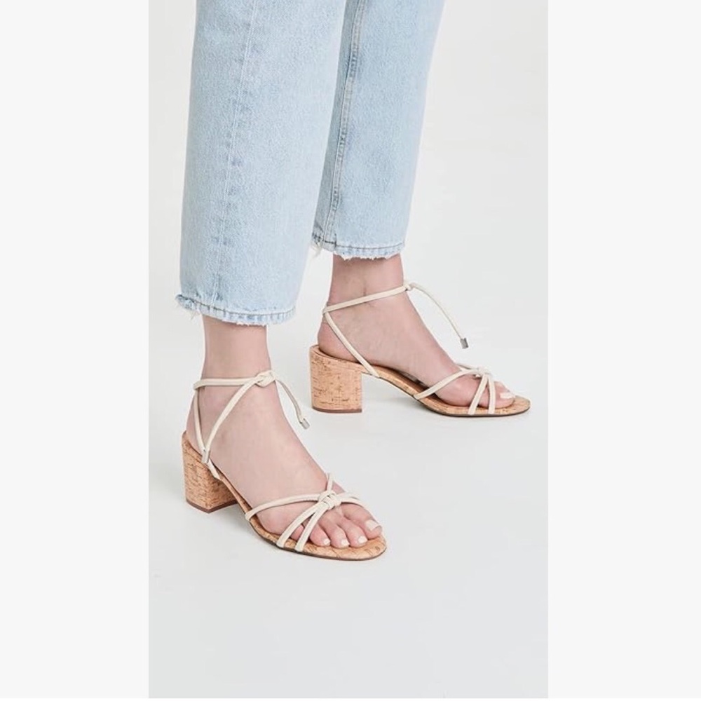 Schutz women’s 6.5 Leather mid block sandals with eggshell strap